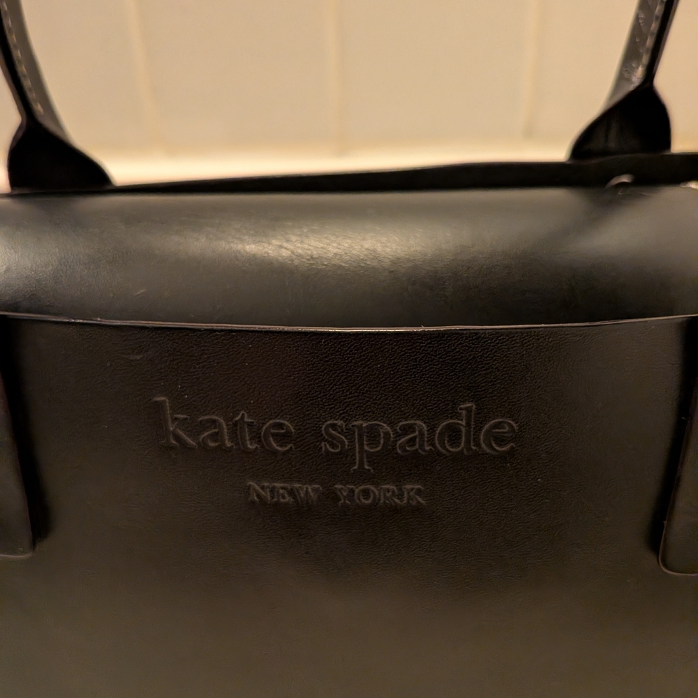 Preppy Chic Kate Spade CLASSIC Small Black Leather Tote Bag - Picture 2 of 10
